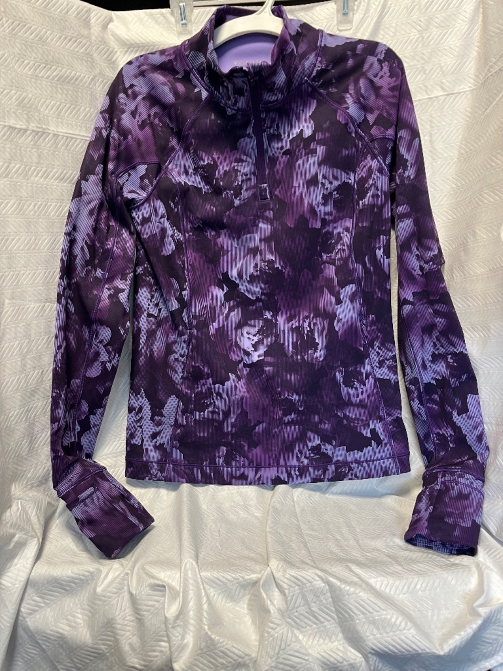 Athleta Rainer 1/2 zip Jacket Top in Purple Floral SMALL